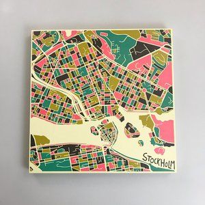 STOCKHOLM Aerial Street Map Canvas Print 16x16 Wall Decor City Art Pink Teal